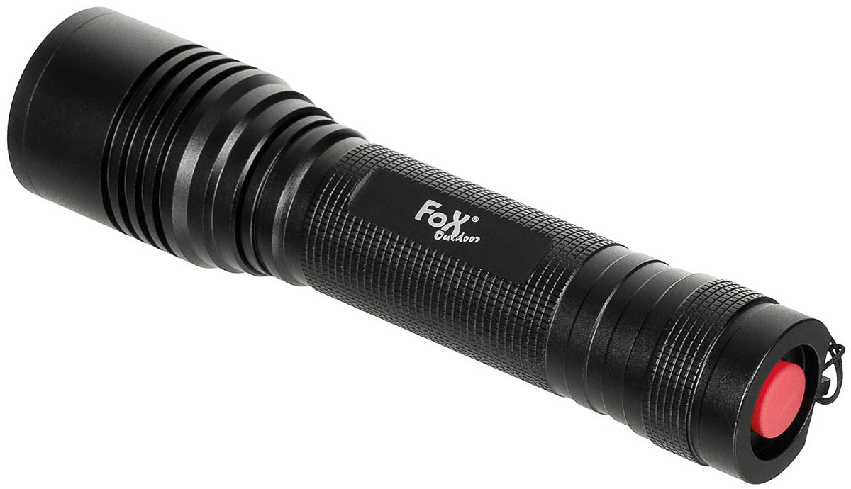 Lanternă Tactică "Security" Negru FoxOutdoor - Corp Aluminiu, Rezistentă Șocuri