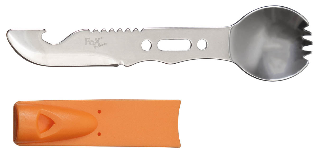 Lingură-Furculiță Multifuncțională Inox/Portocaliu FoxOutdoor - 16cm, 45g