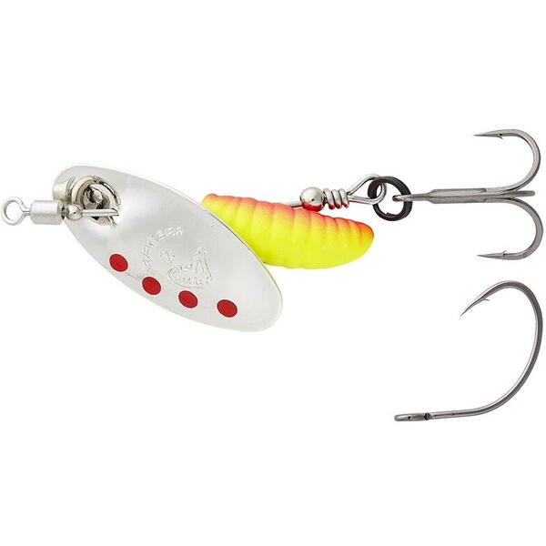 Linguriță Spinner Grub Savage Gear - Argintiu, Roșu, Galben, 3.8g
