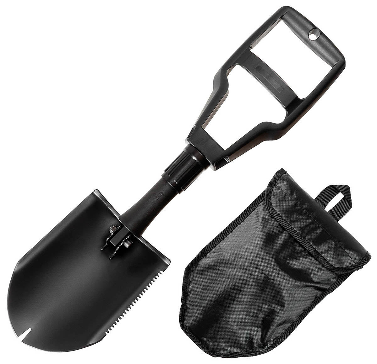 Lopată Pliabilă US cu Mâner Plastic, 3 Secțiuni Negru MFH - Lama Zimțată, Pliabilă