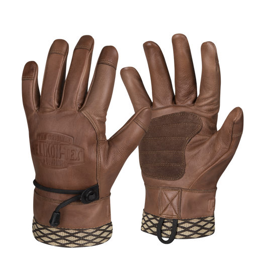 Mănuși Bushcraft Helikon-Tex Woodcrafter din Piele Bovidă Maro U.S.