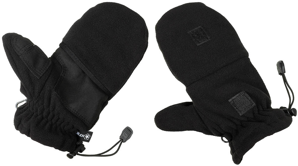 Mănuși Convertibile Fleece Negru MFH - Degete Pliabile, 100% Poliester