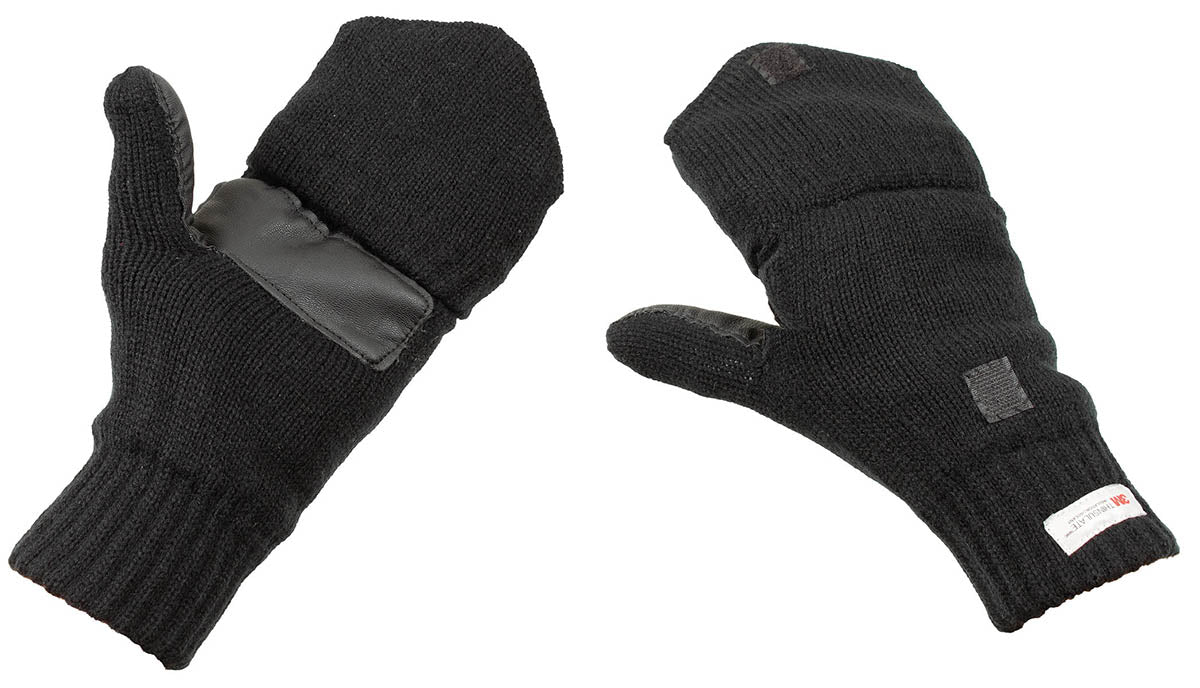 Mănuși Convertibile Tricotate Negru MFH - 3M™ Thinsulate™, Palme Întărite