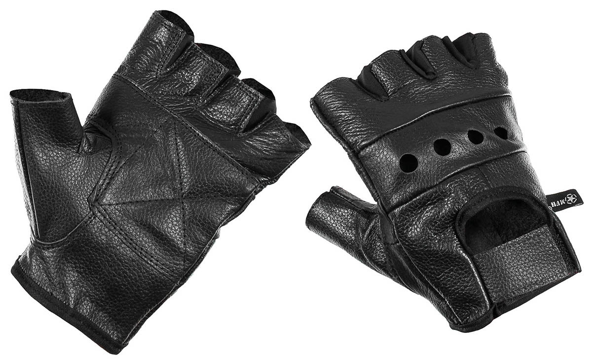 Mănuși Fără Degete Deluxe Negre MFH - 100% Piele, Palme Întărite