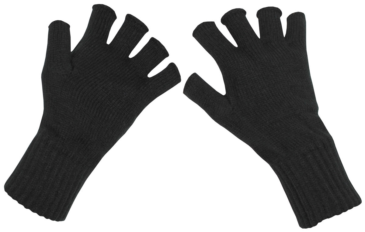 Mănuși Fără Degete Tricotate Negre MFH - Tricotaj Fin, 100% Acrilic