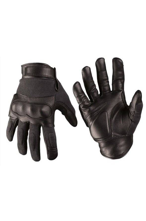 Manusi Tactice Leather-Kevlar® Black - Protecție Balistică, Rezistență la Tăiere și Mobilitate Totală