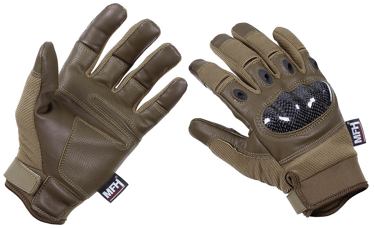 Mănuși Tactice "Mission" Coyote Tan MFHProfessional - Degete Pliabile, Protecții Carbon