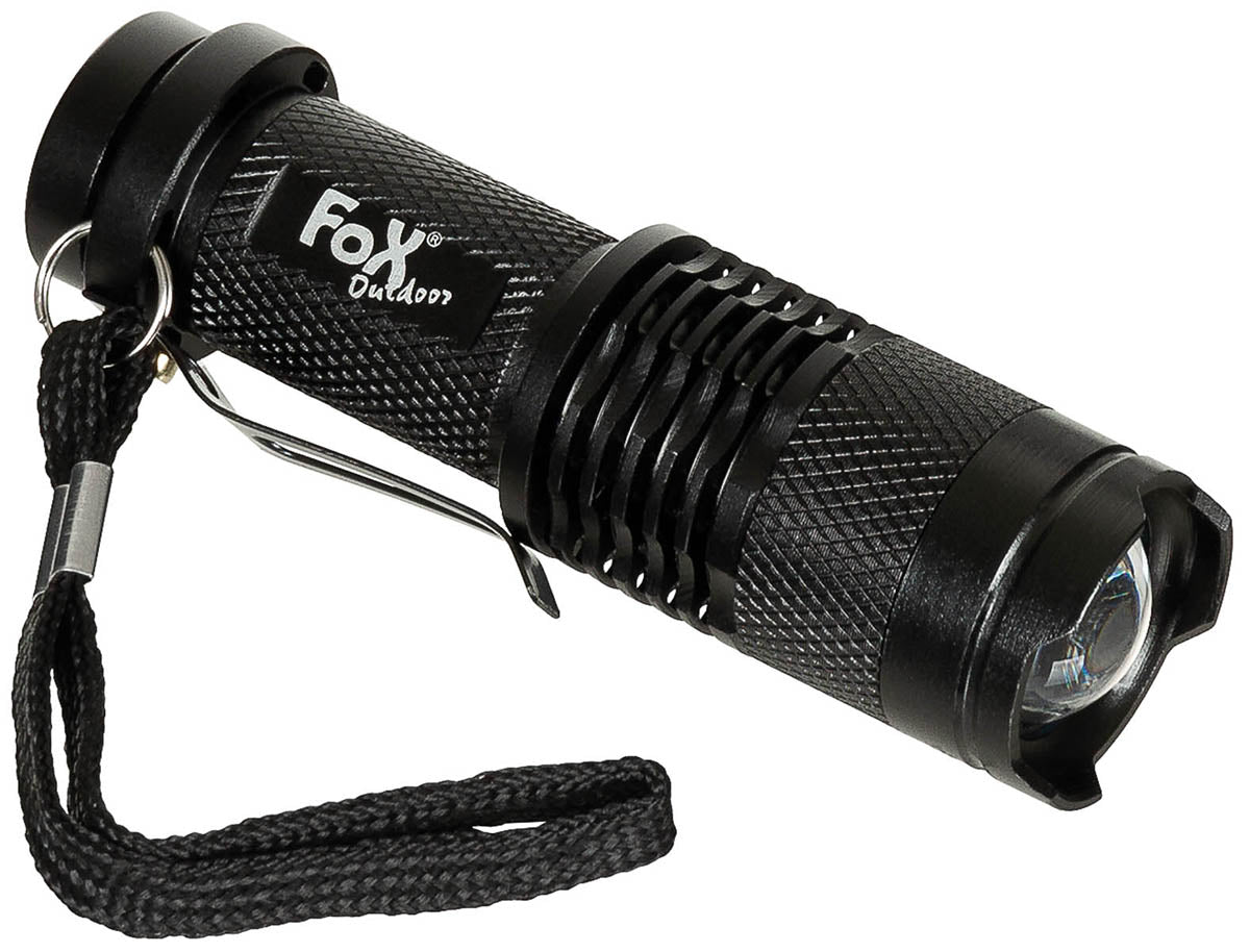 Mini Lanterna "Mini" Negru FoxOutdoor - 1 LED Alb, Corp Aluminiu Robust