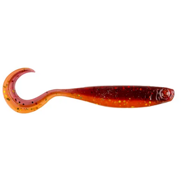 Nălucă Soft Shad Mustad Mezashi Curly Tail - Atracție Maximă, Roșu-Auriu