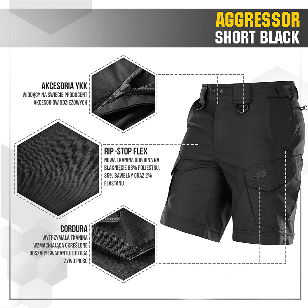 Șort M-Tac Aggressor Short - Negru, Tactici & Outdoor