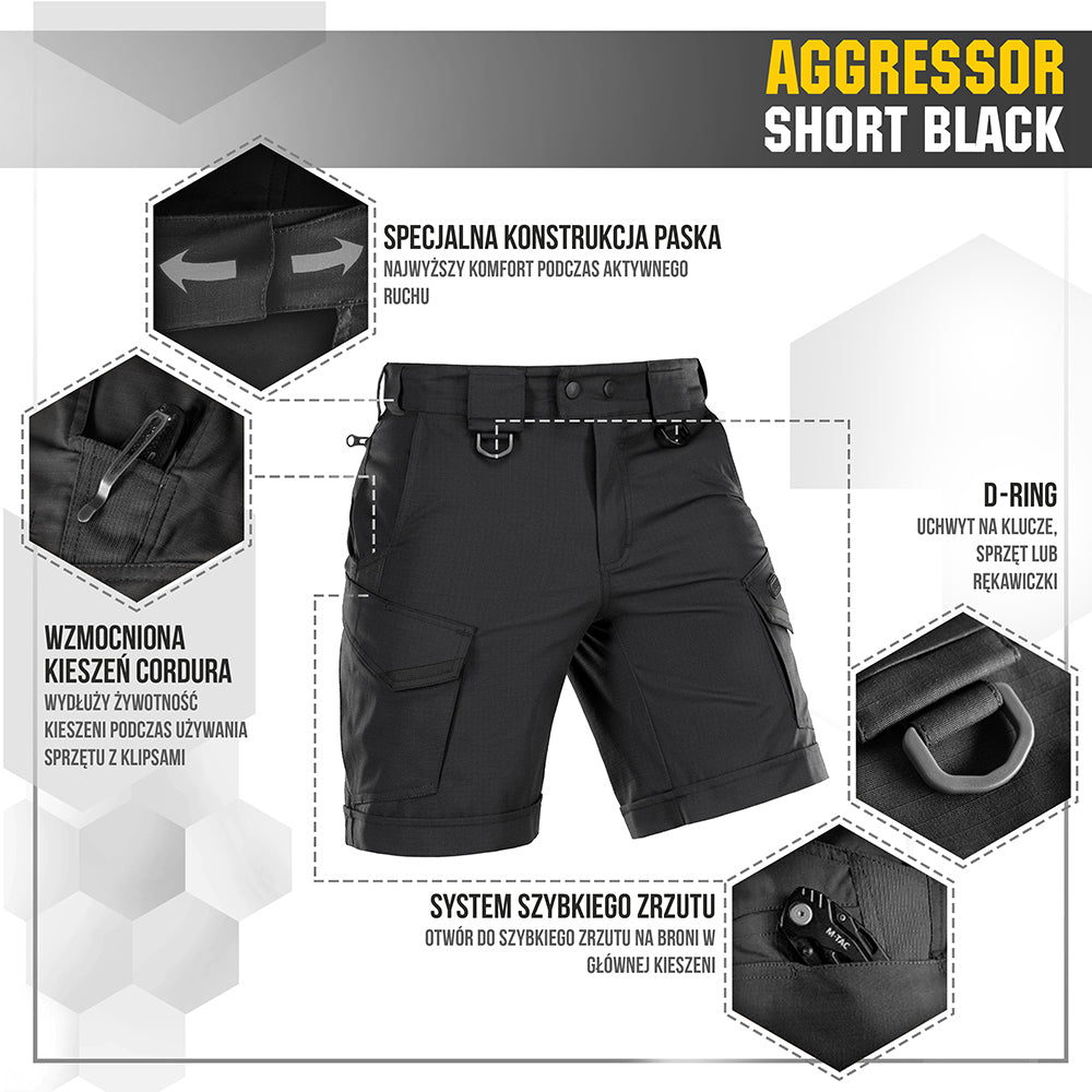 Șort M-Tac Aggressor Short - Negru, Tactici & Outdoor