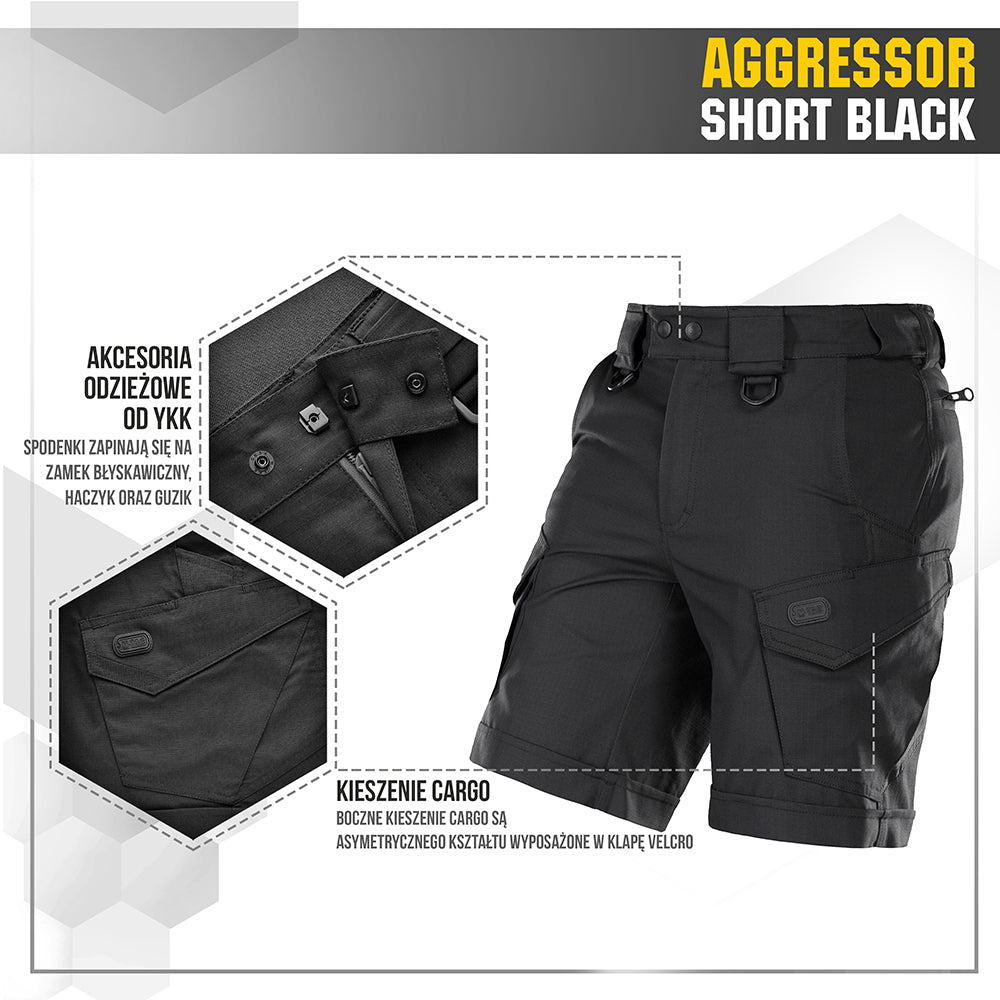 Șort M-Tac Aggressor Short - Negru, Tactici & Outdoor