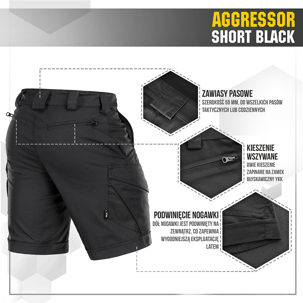 Șort M-Tac Aggressor Short - Negru, Tactici & Outdoor