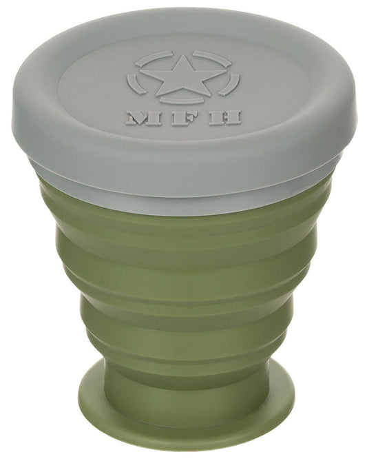 Pahar Pliant cu Capac Oliv MFH - Silikon, 200 ml