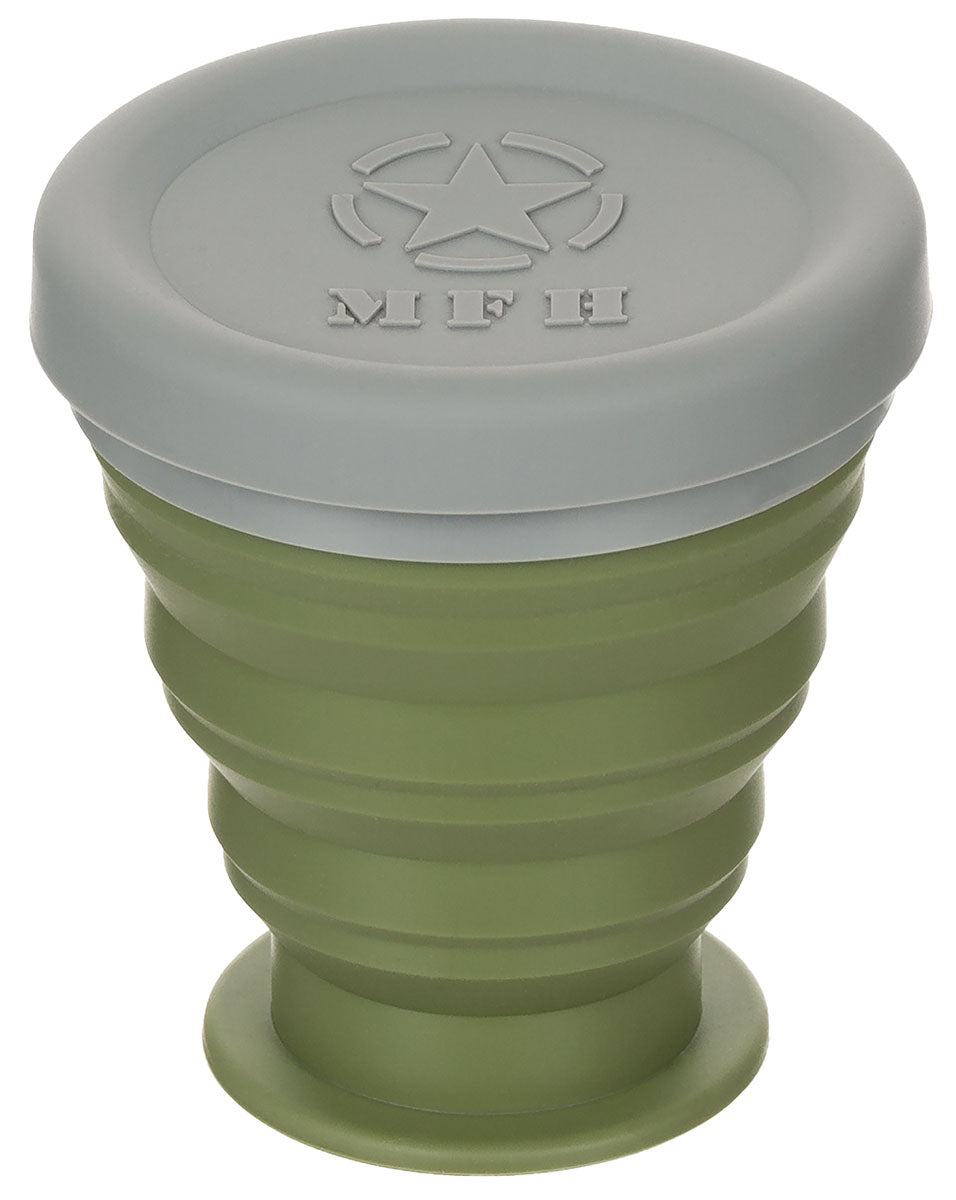 Pahar Pliant cu Capac Oliv MFH - Silikon, 200 ml