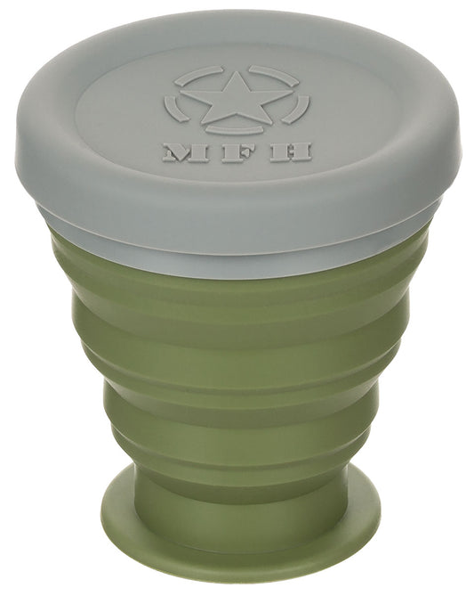 Pahar Pliant cu Capac Oliv MFH - Silikon, 200 ml
