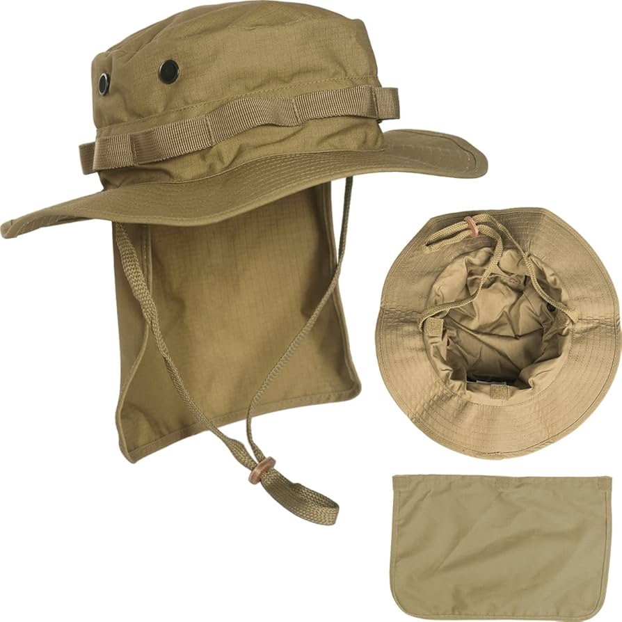 Pălărie Boonie Coyote cu Protecție pentru Gât – Ripstop, Reglabilă, Ventilată