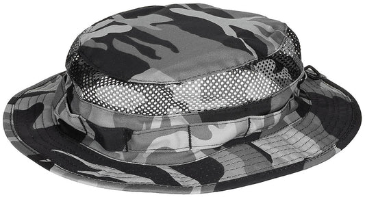 Pălărie Boonie Mesh Boonie Gri Camuflaj MFH - Ventilație Mesh, Margine Matlasată