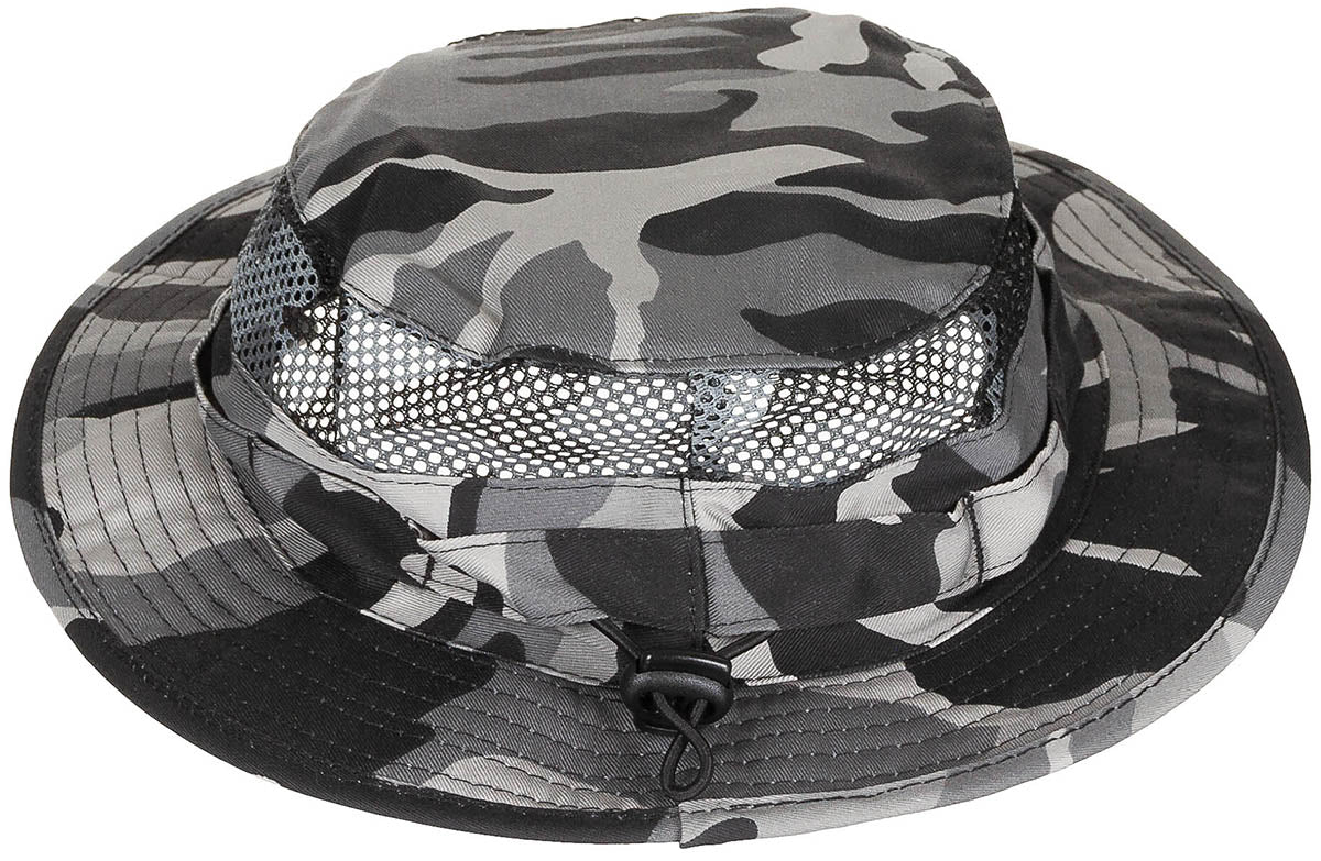 Pălărie Boonie Mesh Boonie Gri Camuflaj MFH - Ventilație Mesh, Margine Matlasată