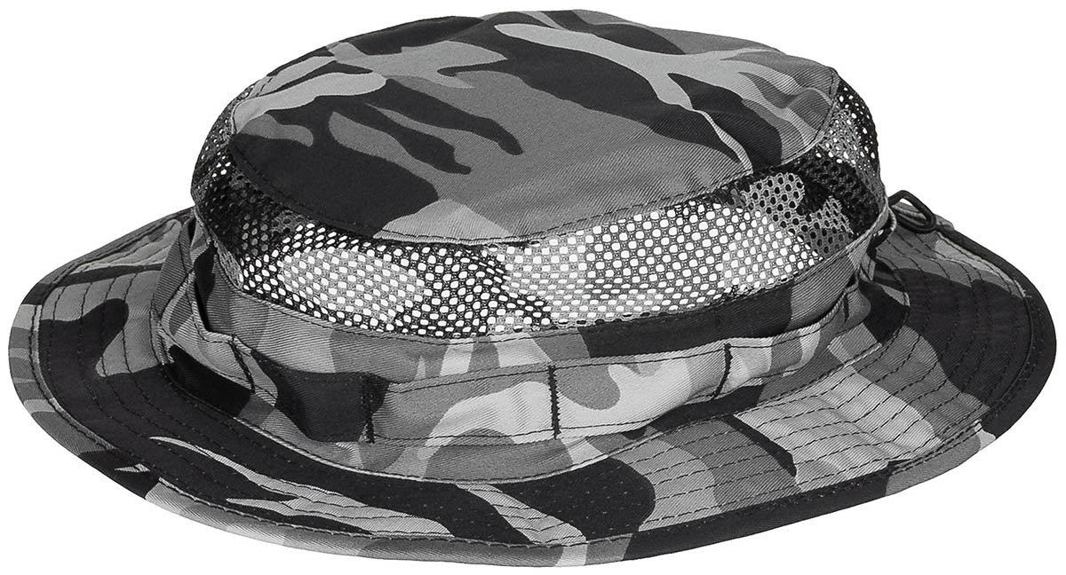 Pălărie Boonie Mesh Boonie Gri Camuflaj MFH - Ventilație Mesh, Margine Matlasată