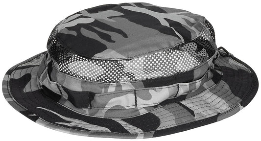 Pălărie Boonie Mesh Boonie Gri Camuflaj MFH - Ventilație Mesh, Margine Matlasată