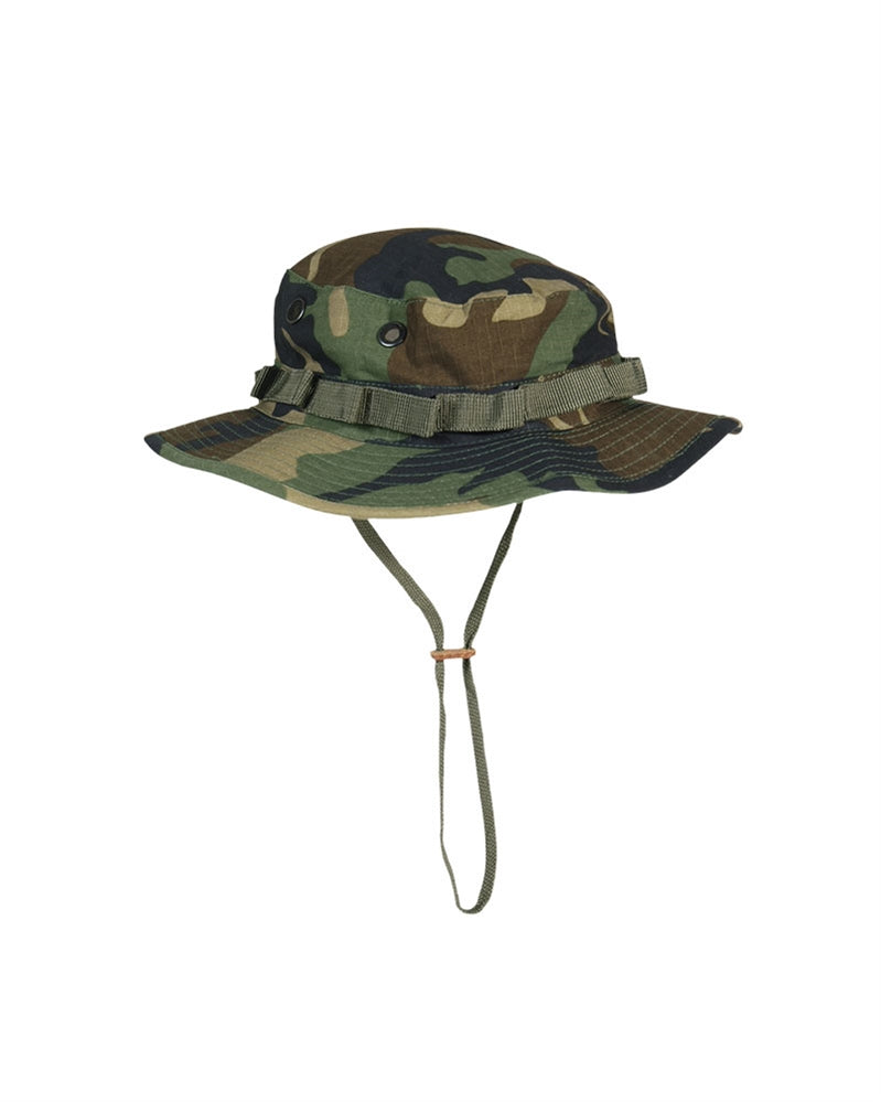 Pălărie Boonie Mil-Tec US GI – pălărie boonie woodland cu snur, vedere din față