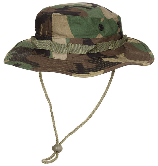 Pălărie Boonie US GI Rip Stop Woodland MFH - 100% Bumbac, Curea Bărbie