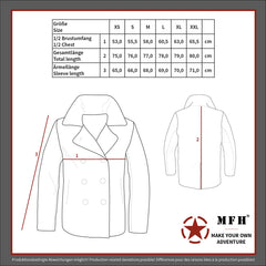 Palton US Pea Coat Albastru MFH - Dublu rând, Căptușeală matlasată