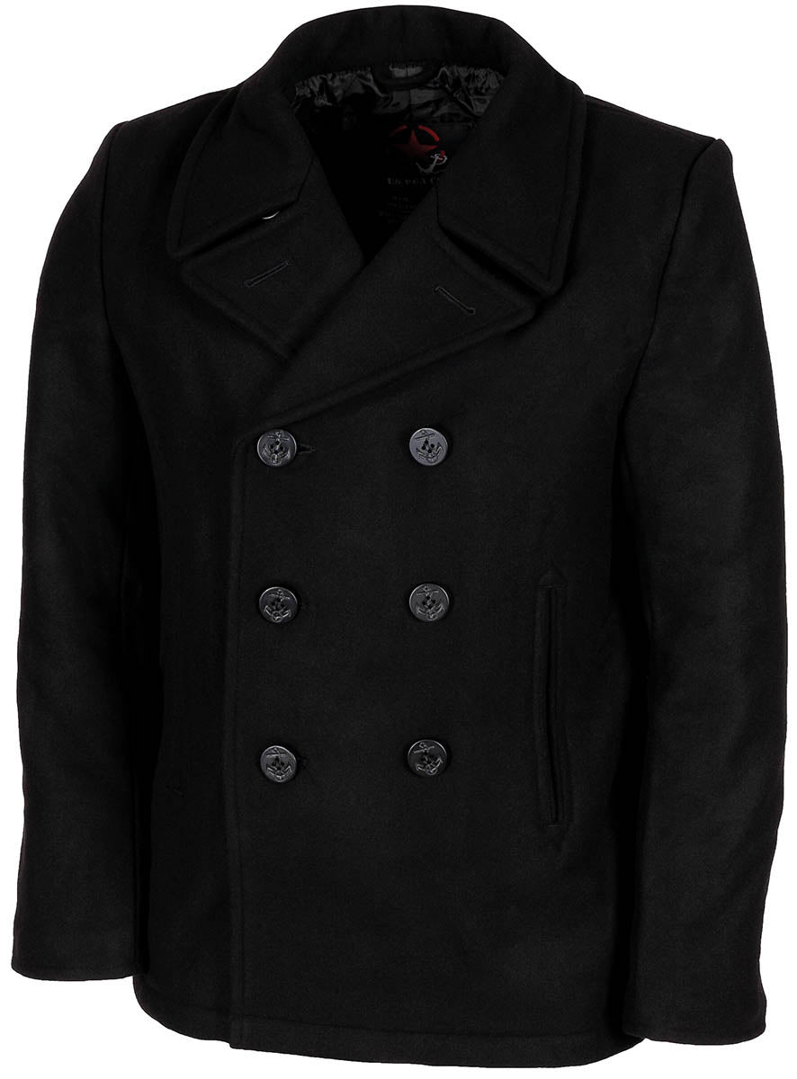 Palton US Pea Coat Negru MFH - Nasturi cu Ancore, Căptușeală Matlasată