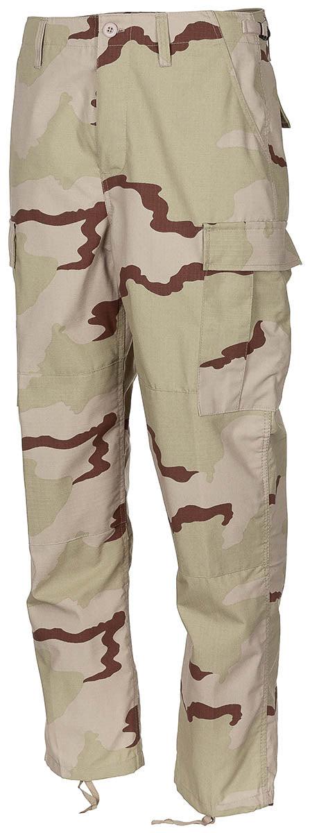 Pantaloni BDU US Camuflaj 3 Culori Deșert MFH - Ripstop, Talie Ajustabilă