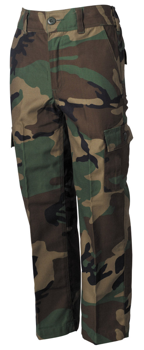 Pantaloni Copii US BDU woodland MFH - 6 Buzunare, Talie Elastică