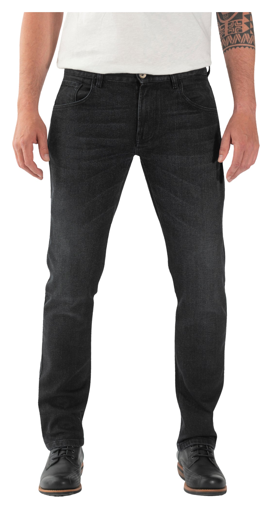 Pantaloni Moto Rokkertech Tapered Slim 2023 - Denim Negru, Protecții D3O