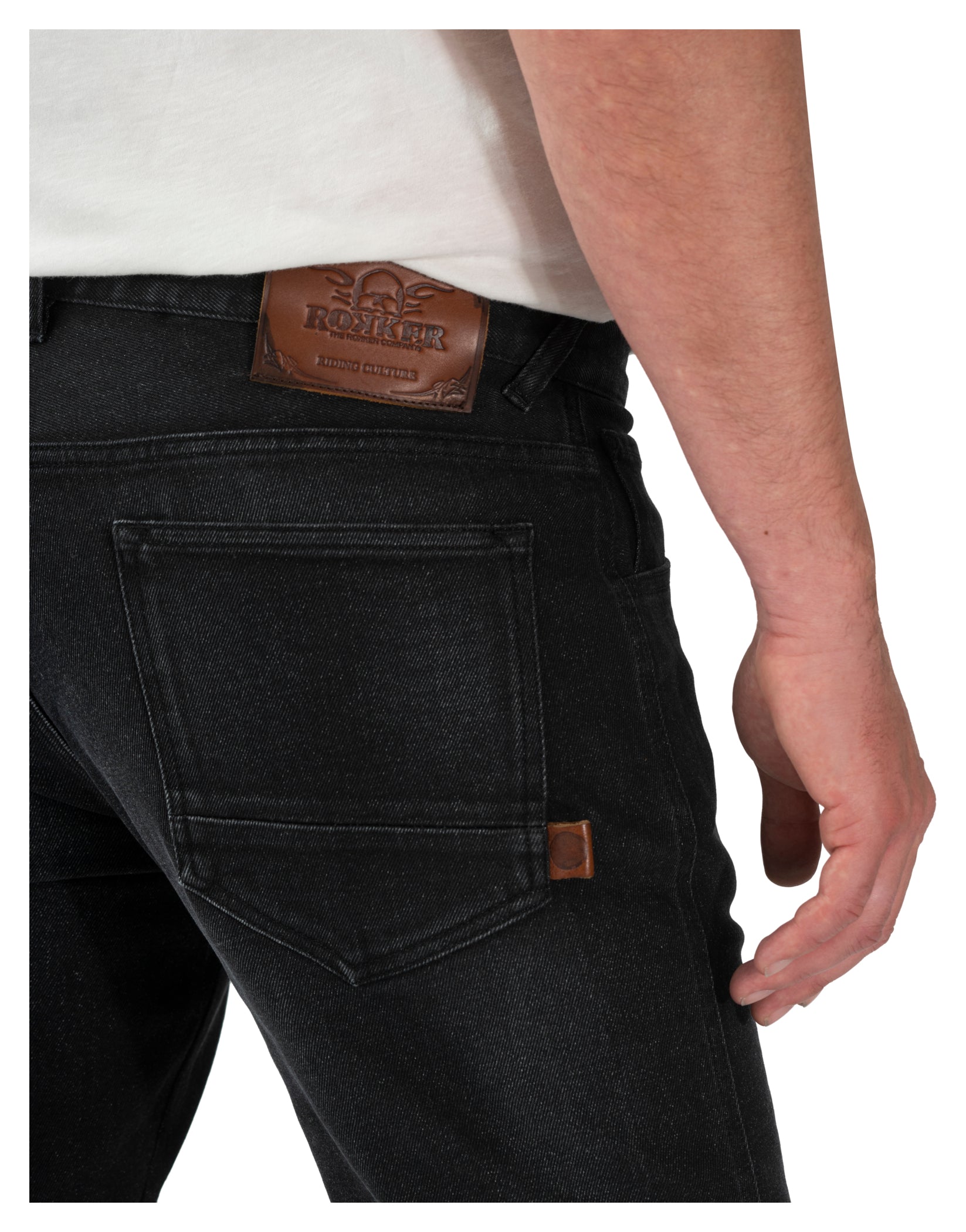 Pantaloni Moto Rokkertech Tapered Slim 2023 - Denim Negru, Protecții D3O