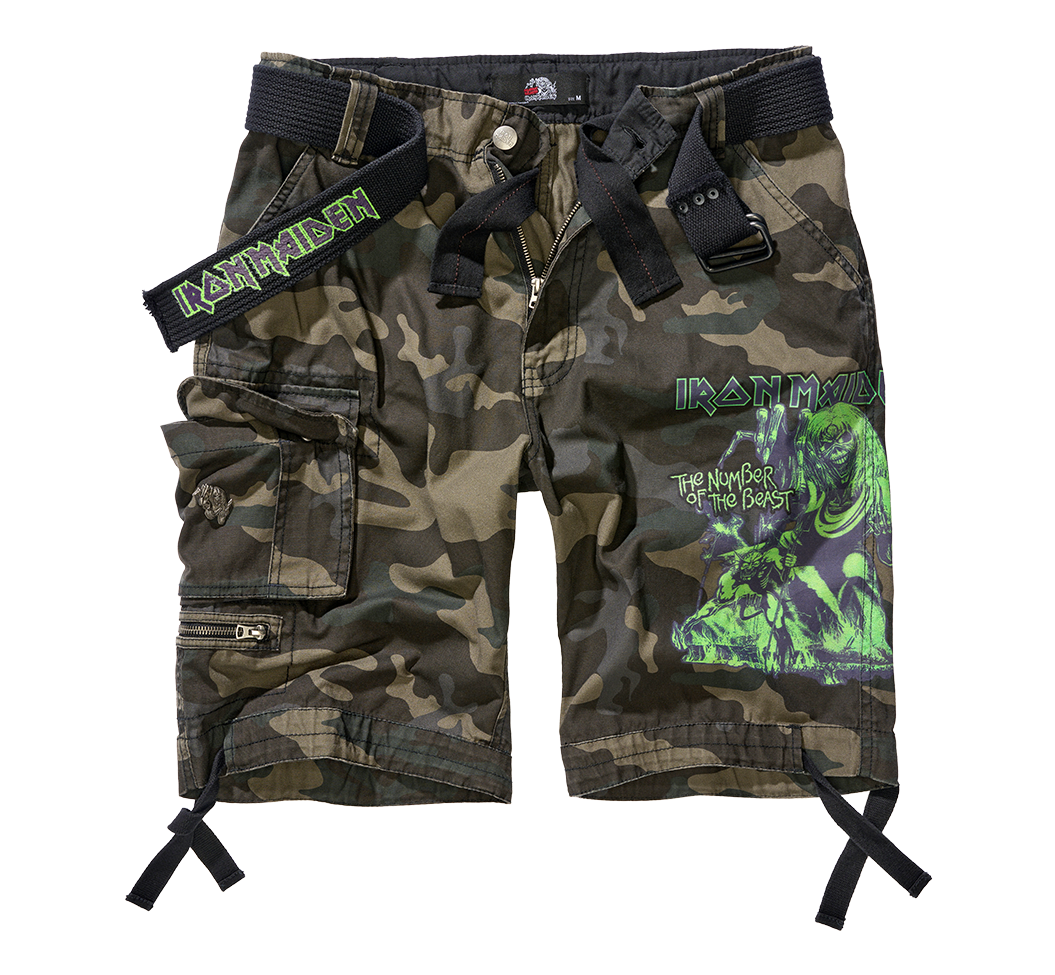 Pantaloni Scurti Iron Maiden Savage The Number of The Beast Dark Camo Brandit - Durabilitate pentru Teren
