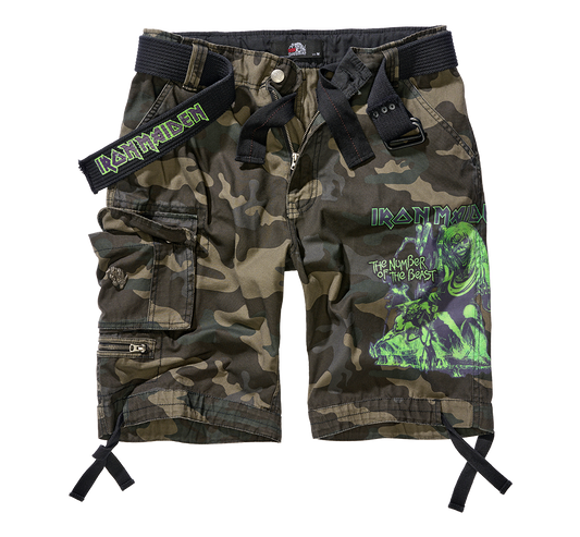 Pantaloni Scurti Iron Maiden Savage The Number of The Beast Dark Camo Brandit - Durabilitate pentru Teren