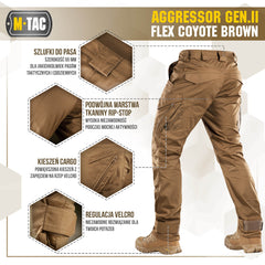 Pantaloni tactici Aggressor Gen.II Flex M-Tac - Coyote Brown