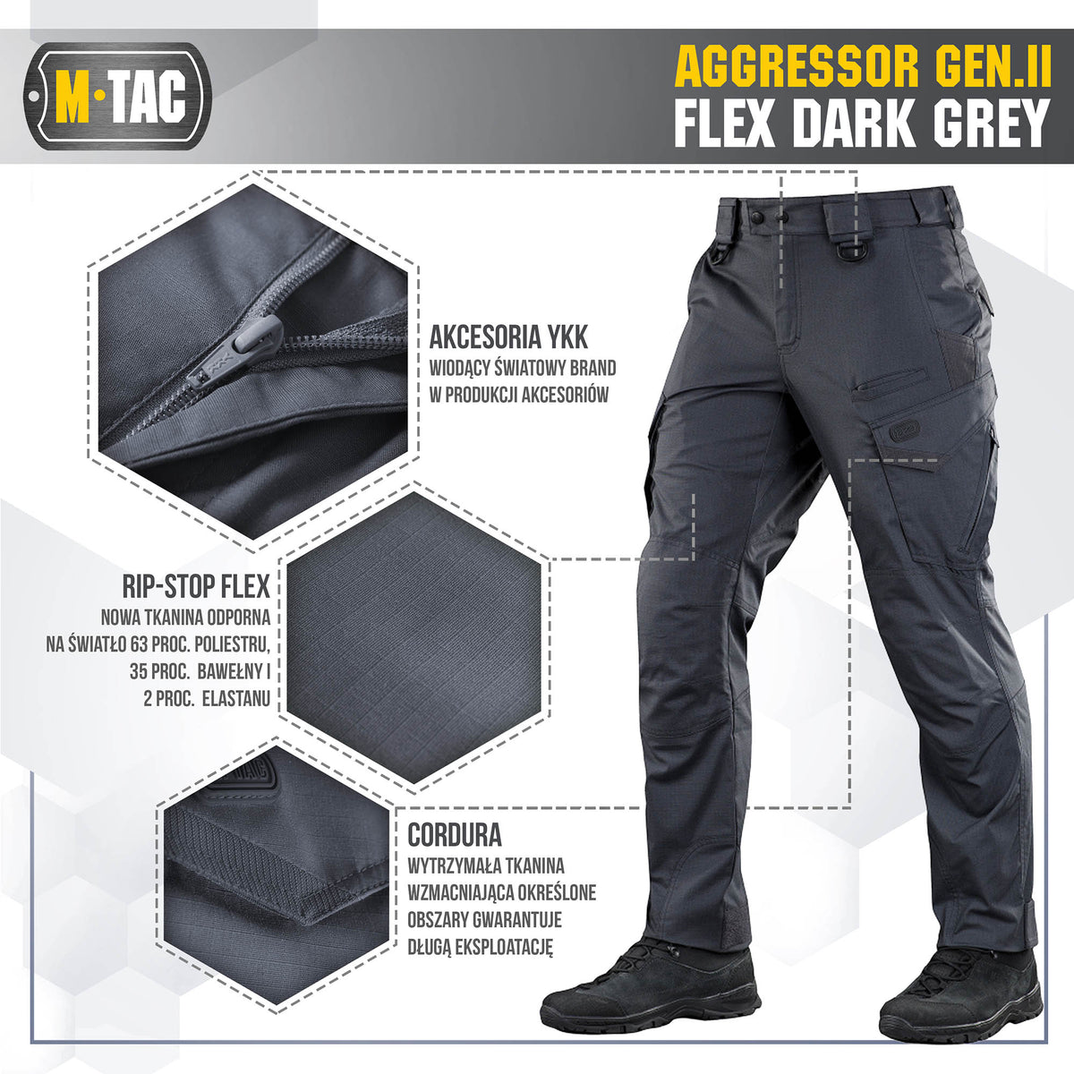 Pantaloni tactici Aggressor Gen.II Flex M-Tac - Gri Închis Rezistenți