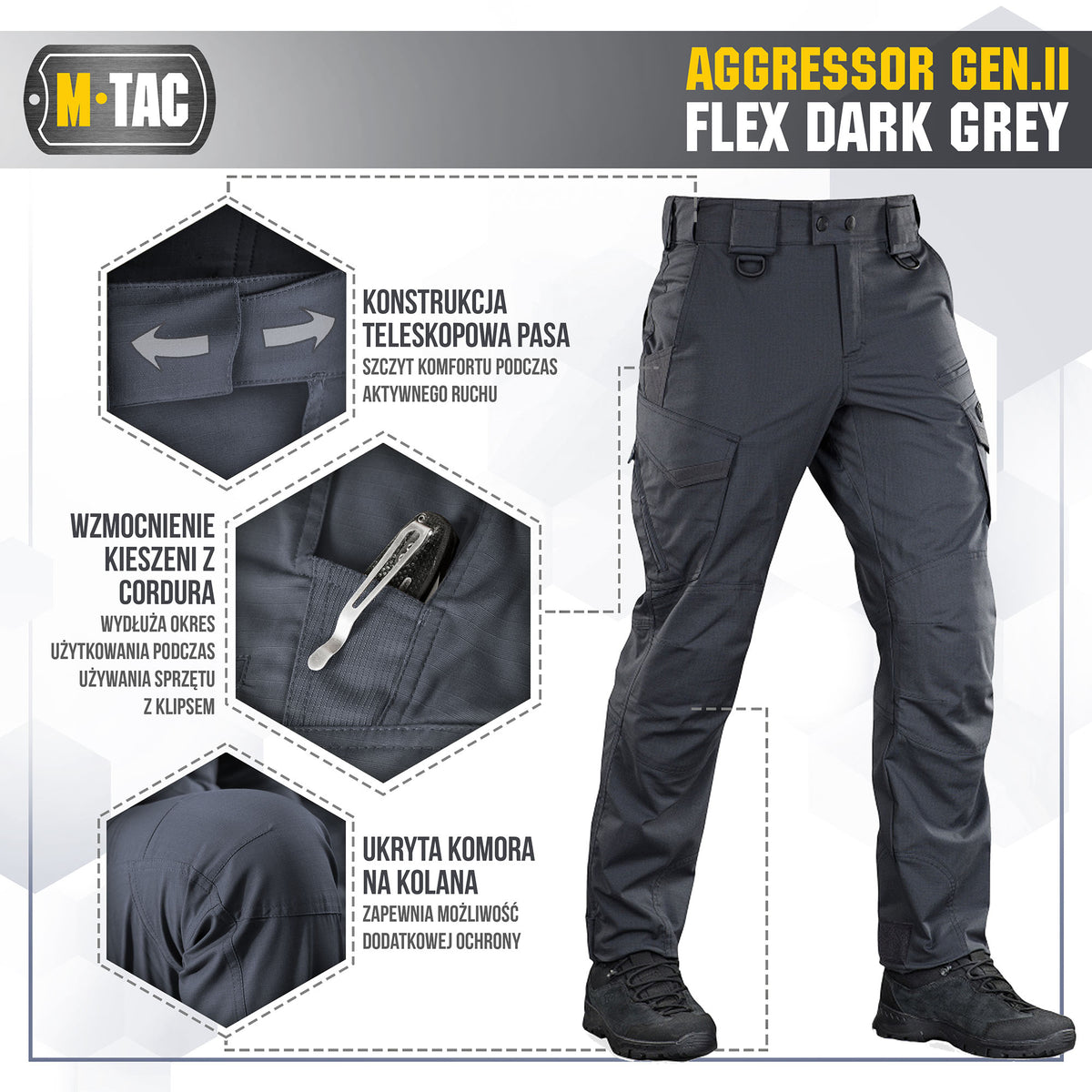 Pantaloni tactici Aggressor Gen.II Flex M-Tac - Gri Închis Rezistenți