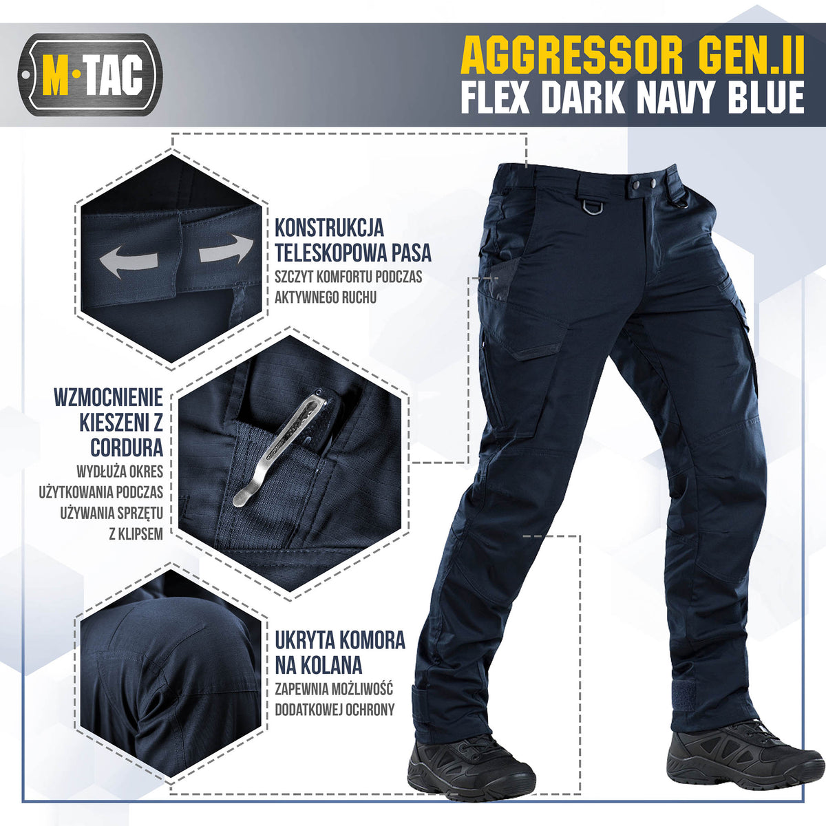 Pantaloni Tactici Aggressor Gen.II Flex M-Tac Bleumarin – Rip-Stop, Teflon - poza 4