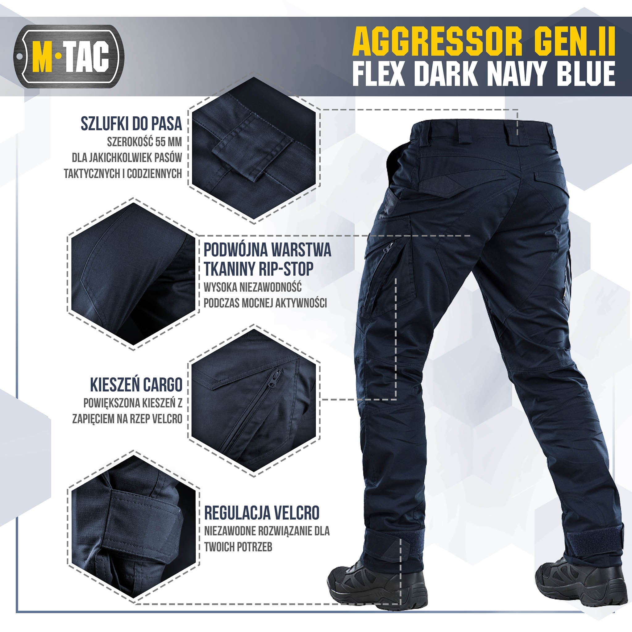Pantaloni Tactici Aggressor Gen.II Flex M-Tac Bleumarin – Rip-Stop, Teflon - poza 6