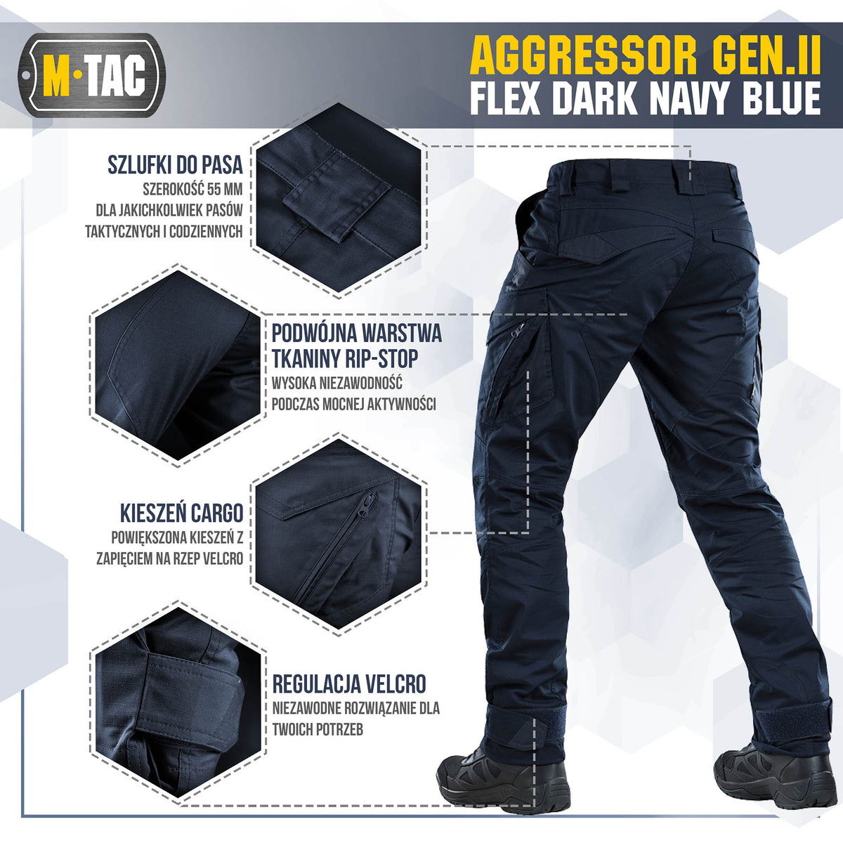 Pantaloni Tactici Aggressor Gen.II Flex M-Tac Bleumarin – Rip-Stop, Teflon - poza 6