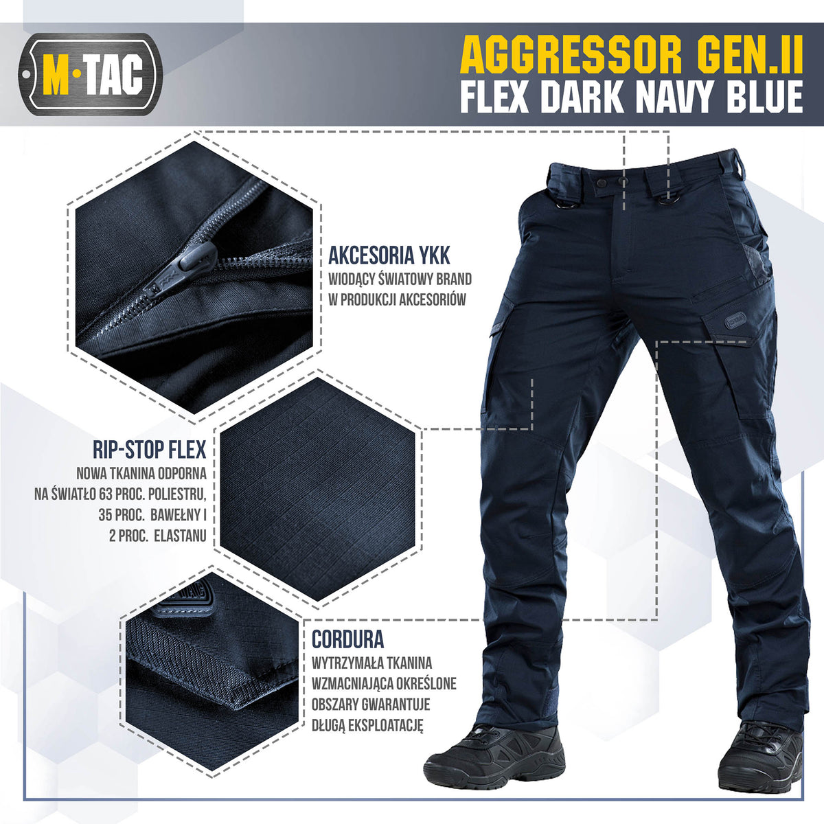 Pantaloni Tactici Aggressor Gen.II Flex M-Tac Bleumarin – Rip-Stop, Teflon - poza 9