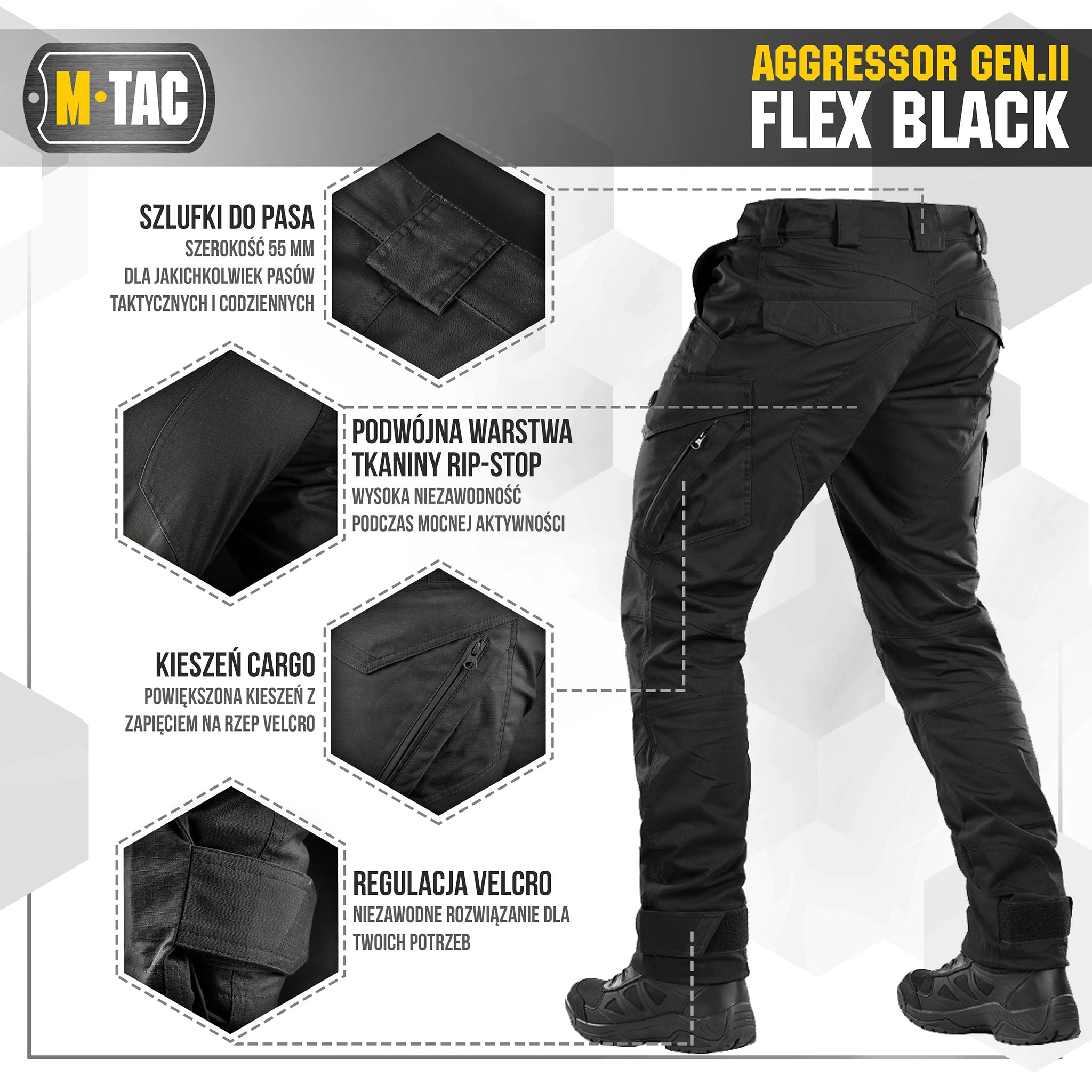 Pantaloni Tactici Aggressor Gen.II Flex M-Tac - Negri, Rezistenți