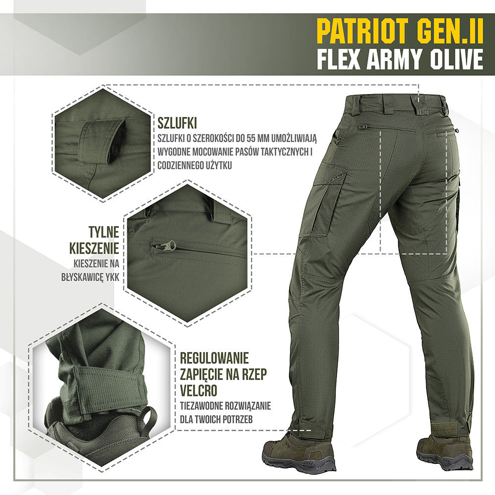 Pantaloni Tactici Patriot Gen II Flex M-Tac Oliv – Rip-Stop, 8 Buzunare - poza 10
