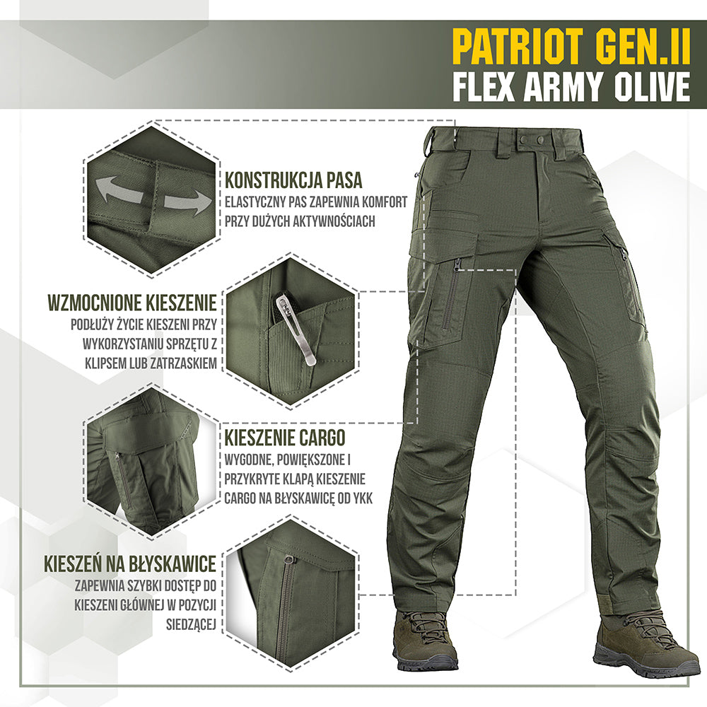 Pantaloni Tactici Patriot Gen II Flex M-Tac Oliv – Rip-Stop, 8 Buzunare - poza 8