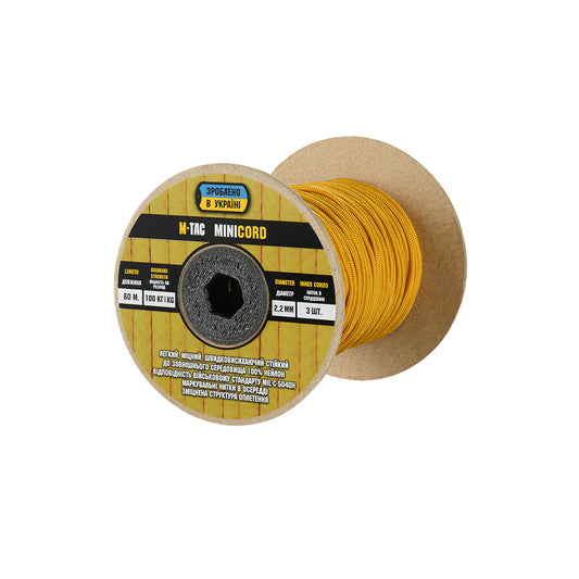 Paracord Minicord 60m M-Tac - Galben Auriu, Rezistent 100kg