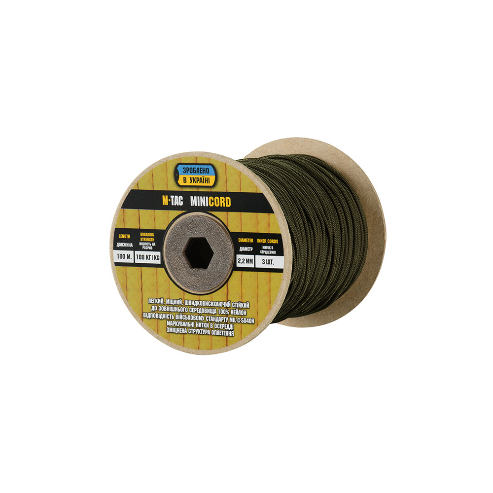Paracord Minicord M-Tac 100m - OD Green, Rezistență 100kg