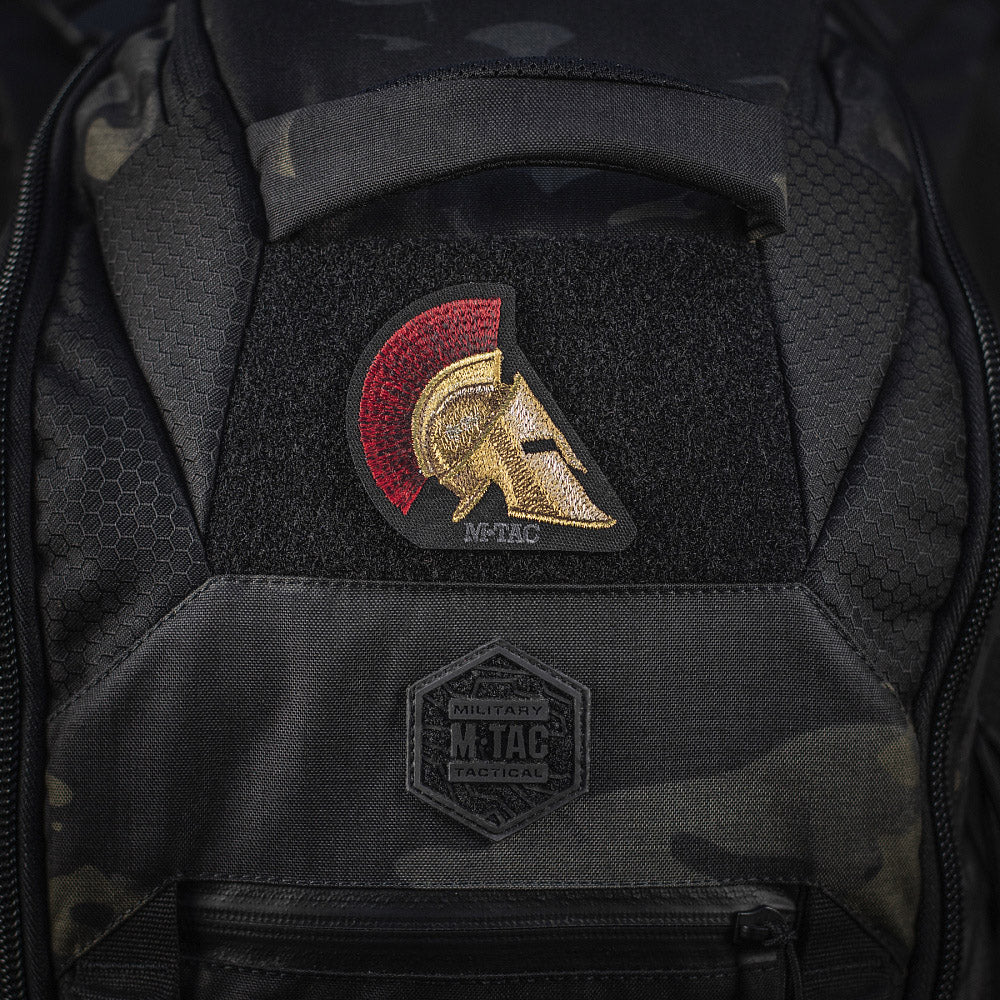 Patch Cască Spartană M-Tac - Putere și Curaj (Negru)