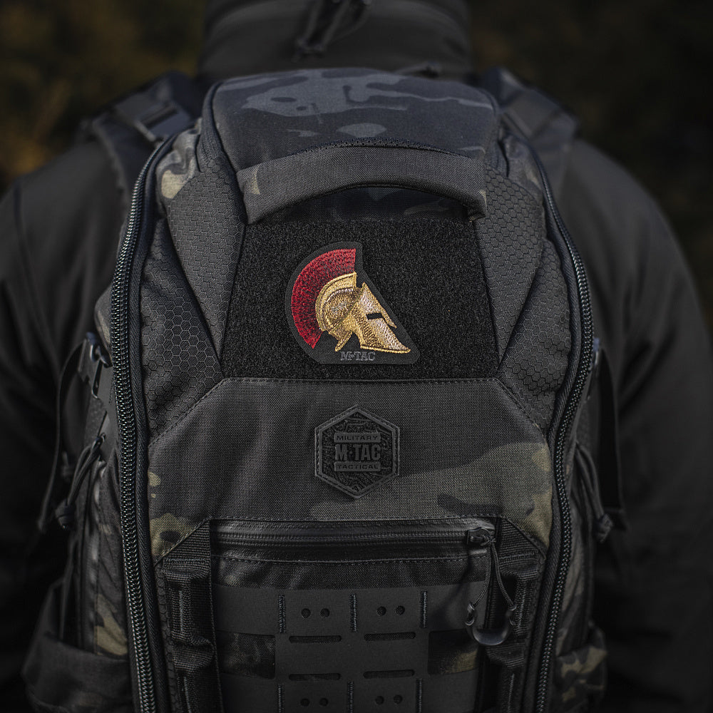 Patch Cască Spartană M-Tac - Putere și Curaj (Negru)