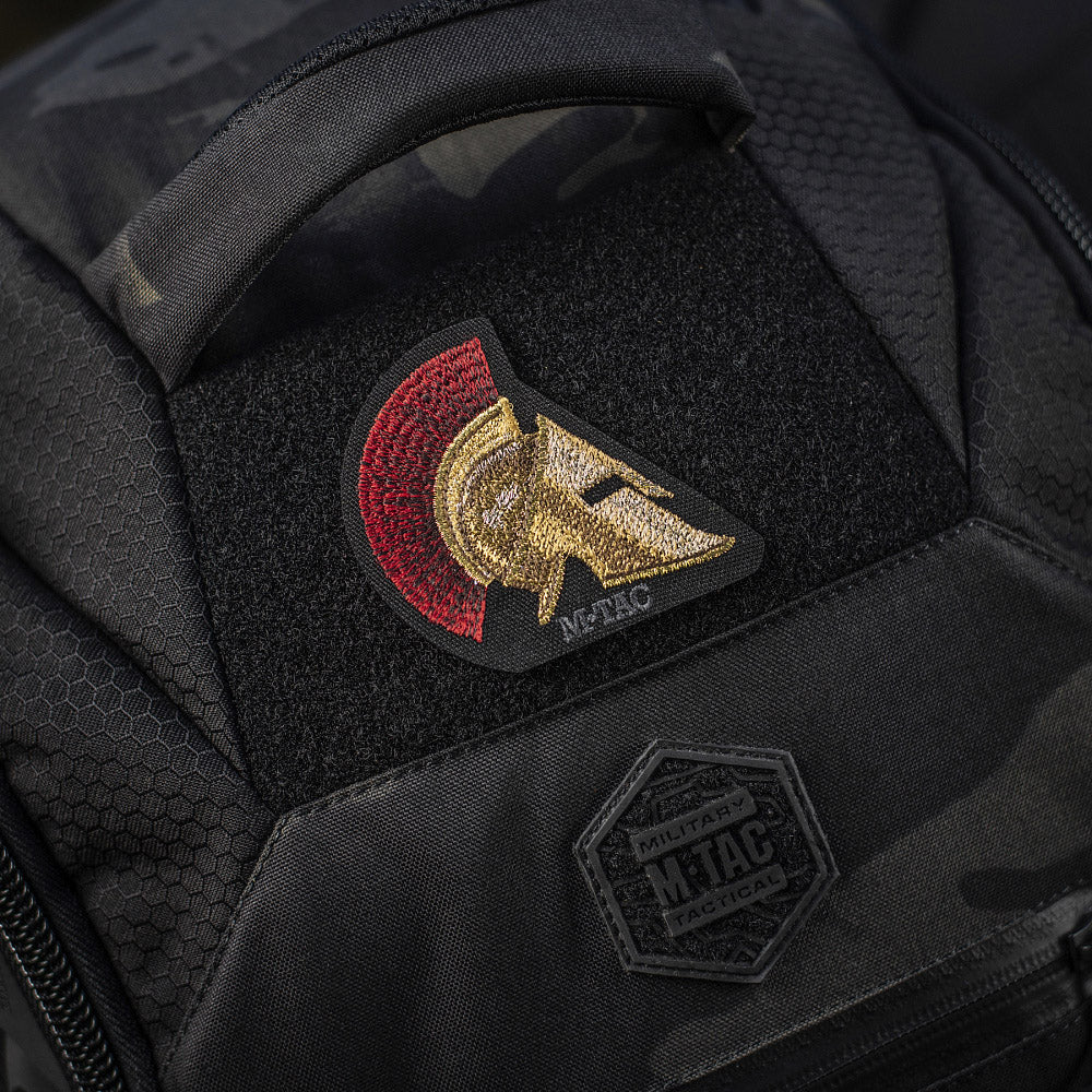 Patch Cască Spartană M-Tac - Putere și Curaj (Negru)